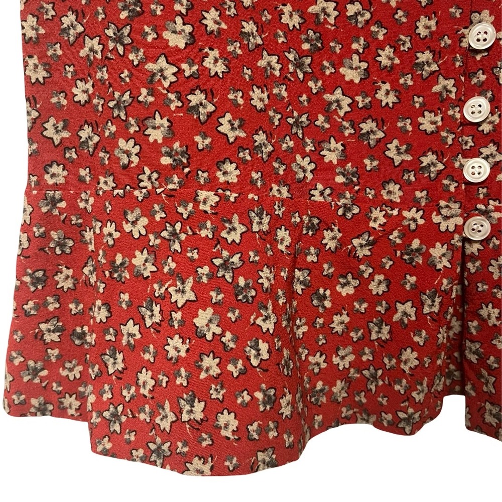 Rouje Paris Women's Red Floral Mini Skirt Ruffle Hem French Size 36 / US S 4/6 - Picture 4 of 5